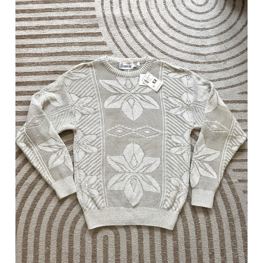 Vintage London Fog Sweater Sz M 90s Cable Knit Deadstock NWT Cotton USA Made